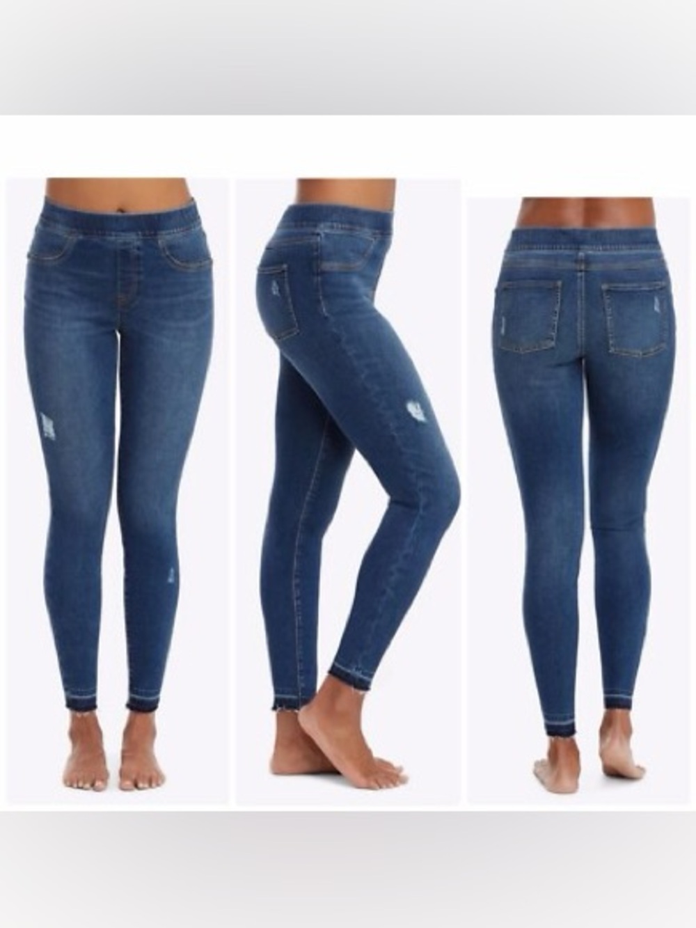 NWT SPANX Distressed Ankle Skinny Jean Leggings Blue High Waisted Frayed Hem